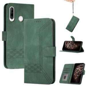 For Huawei P20 Lite Cubic Skin Feel Flip Leather Phone Case(Dark Green) (OEM)