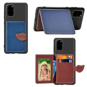 For Galaxy S20 Plus Leaf Buckle Litchi Texture Card Holder PU + TPU Case with Card Slot & Wallet & Holder & Photo Frame(Blue) (OEM)