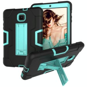 For Galaxy Tab A 8.0 (2018) T387 Contrast Color Silicone + PC Combination Case with Holder(Black + Aqua) (OEM)