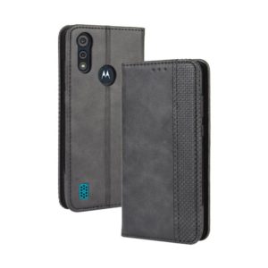 For Motorola Moto E6s (2020) Magnetic Buckle Retro Texture Horizontal Flip Leather Case with Holder & Card Slots & Photo Frame(Black) (OEM)