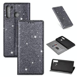 For Samsung Galaxy A21 Ultrathin Glitter Magnetic Horizontal Flip Leather Case with Holder & Card Slots(Gray) (OEM)
