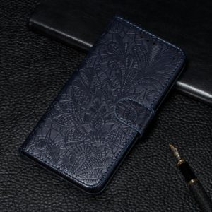 For Samsung Galaxy A22 4G Lace Flower Embossing Pattern Horizontal Flip Leather Case with Holder & Card Slots & Wallet & Photo Frame(Dark Blue) (OEM)