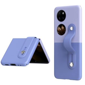 For Huawei P50 Pocket Skin Contrast Wristband Holder Folding Phone Case(Sky Blue + Light Purple) (OEM)