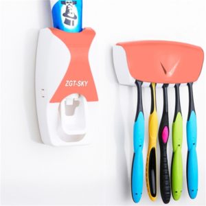 Automatic Toothpaste Dispenser Set with 5 Toothbrush Holder (Orange) (OEM)