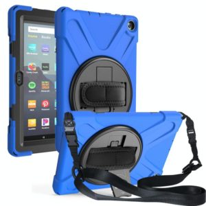 For Amazon Kindle Fire HD8 (2020) Shockproof Colorful Silicone + PC Protective Case with Holder & Shoulder Strap & Hand Strap(Blue) (OEM)