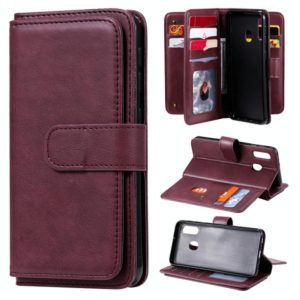 For Samsung Galaxy A20e Multifunctional Magnetic Copper Buckle Horizontal Flip Solid Color Leather Case with 10 Card Slots & Wallet & Holder & Photo Frame(Wine Red) (OEM)