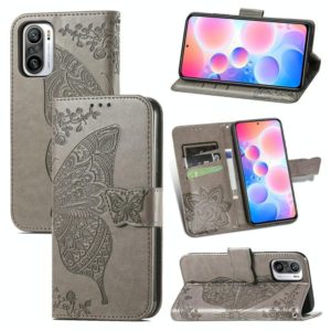 For Xiaomi Redmi Note10 5G Butterfly Love Flowers Embossed Horizontal Flip Leather Case with Holder & Card Slots & Wallet & Lanyard(Gray) (OEM)