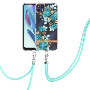 For Motorola Moto G50 5G Flowers Series TPU Phone Case with Lanyard(Blue Rose) (OEM)