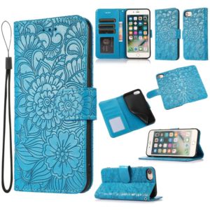 Skin Feel Embossed Sunflower Horizontal Flip Leather Case with Holder & Card Slots & Wallet & Lanyard For iPhone 6 / 6s(Blue) (OEM)