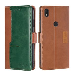 For Alcatel Axel/Lumos Contrast Color Side Buckle Leather Phone Case(Light Brown + Green) (OEM)