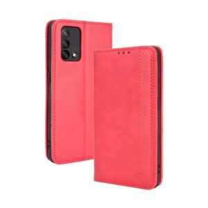 For OPPO A74 4G / F19 4G Magnetic Buckle Retro Crazy Horse Texture Horizontal Flip Leather Case with Holder & Card Slots & Photo Frame(Red) (OEM)