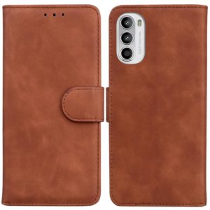 For Motorola Moto G62 5G Skin Feel Pure Color Flip Leather Phone Case(Brown) (OEM)