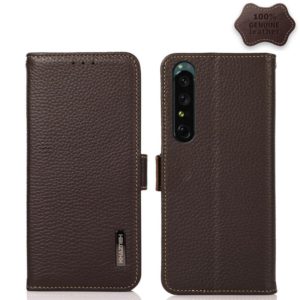 For Sony Xperia 1 IV KHAZNEH Side-Magnetic Litchi Genuine Leather RFID Phone Case(Brown) (OEM)