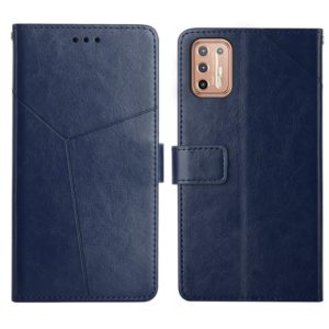 For Motorola Moto G9 Plus Y Stitching Horizontal Flip Leather Phone Case with Holder & Card Slots & Wallet & Photo Frame(Blue) (OEM)