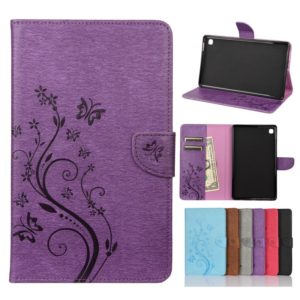 For Samsung Galaxy Tab A7 Lite / T220 Butterfly Flower Embossing Pattern Horizontal Flip Leather Case with Holder & Card Slots & Wallet(Purple) (OEM)
