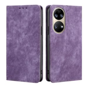For Huawei P50 RFID Anti-theft Brush Magnetic Leather Phone Case(Purple) (OEM)