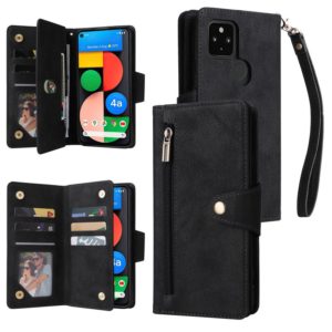 For Google Pixel 4A 5G Rivet Buckle 9 Cards Three Fold Leather Phone Case(Black) (OEM)