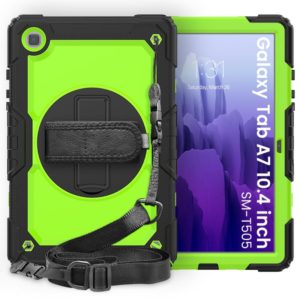 For Samsung Galaxy Tab A7 (2020) T500/T505 Shockproof Colorful Silicone + PC Protective Case with Holder & Shoulder Strap & Hand Strap & Pen Slot(Black Yellow Green) (OEM)