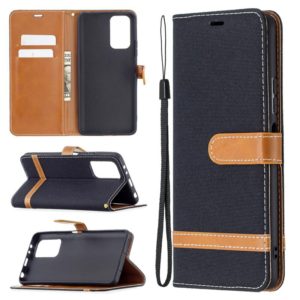 For Xiaomi Redmi Note 10 Pro Color Matching Denim Texture Horizontal Flip Leather Case with Holder & Card Slots & Wallet & Lanyard(Black) (OEM)