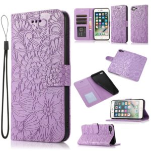 Skin Feel Embossed Sunflower Horizontal Flip Leather Case with Holder & Card Slots & Wallet & Lanyard For iPhone 7 Plus / 8 Plus(Purple) (OEM)