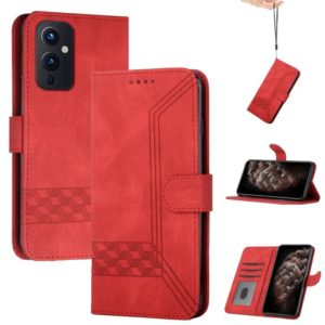 Cubic Skin Feel Flip Leather Phone Case For OnePlus 9(Red) (OEM)