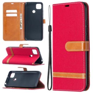 For Xiaomi Redmi 9C Color Matching Denim Texture Horizontal Flip Leather Case with Holder & Card Slots & Wallet & Lanyard(Red) (OEM)