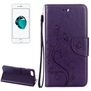 For iPhone 8 Plus & 7 Plus Flowers Embossing Horizontal Flip Leather Case with Holder & Card Slots & Wallet & Lanyard(Purple) (OEM)