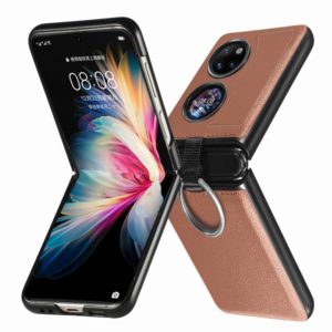For Huawei P50 Pocket Litchi Pattern Ring Buckle Folding Phone Case(Brown) (OEM)
