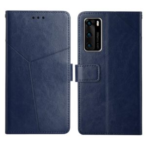 For Huawei P40 Y Stitching Horizontal Flip Leather Phone Case with Holder & Card Slots & Wallet & Photo Frame(Blue) (OEM)