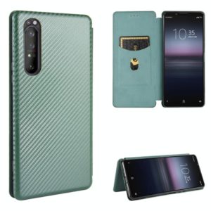For Sony Xperia 1 II Carbon Fiber Texture Horizontal Flip TPU + PC + PU Leather Case with Card Slot(Green) (OEM)