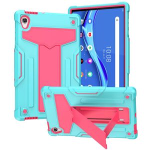 For Lenovo Tab M10 HD 2nd Gen TB-X306X T-shaped Bracket Contrast Color Shockproof PC + Silicone Flat Protective Case(Mint Green + Rose Red) (OEM)