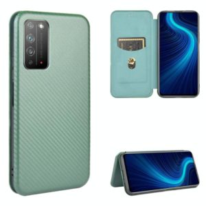 For Huawei Honor X10 5G Carbon Fiber Texture Horizontal Flip TPU + PC + PU Leather Case with Card Slot(Green) (OEM)