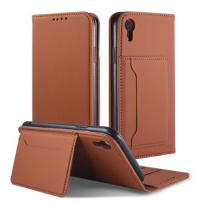 For iPhone XR Strong Magnetism Shockproof Horizontal Flip Liquid Feel Leather Case with Holder & Card Slots & Wallet(Brown) (OEM)