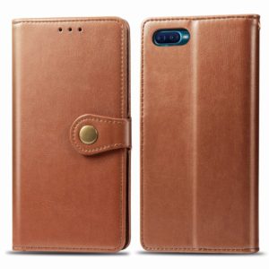 For OPPO Reno A Retro Solid Color Leather Buckle Phone Case with Lanyard & Photo Frame & Card Slot & Wallet & Stand Function(Brown) (OEM)