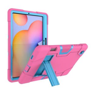 For Samsung Galaxy Tab S6 Lite P610 Contrast Color Robot Shockproof Silicon + PC Protective Case with Holder(Rose Red + Blue) (OEM)