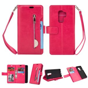 For Samsung Galaxy S9+ Multifunctional Zipper Horizontal Flip Leather Case with Holder & Wallet & 9 Card Slots & Lanyard(Rose Red) (OEM)