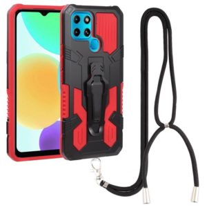 For Infinix Smart 6 Armor Warrior Shockproof PC + TPU Lanyard Phone Case(Red) (OEM)