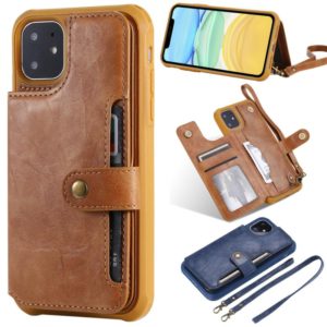 For iPhone 11 For iPhone 11 Buckle Zipper Shockproof Protective Case with Holder & Card Slots & Wallet & Lanyard & Photos Frame(Brown) (OEM)