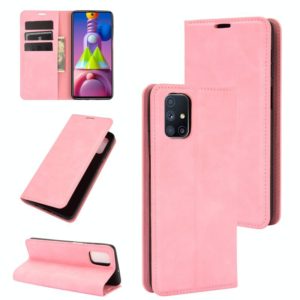 For Samsung Galaxy M51 (Side Fingerprint) Retro-skin Business Magnetic Suction Leather Case with Holder & Card Slots & Wallet(Pink) (OEM)
