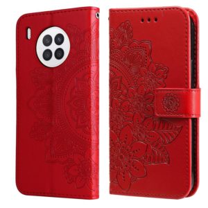 For Huawei nova 8i / Honor 50 Lite 7-petal Flowers Embossed Flip Leather Phone Case with Holder & Card Slots(Red) (OEM)