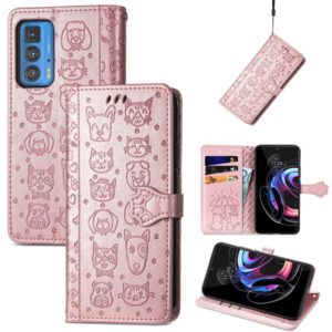For Motorola Edge 20 Pro Lovely Cat and Dog Embossing Pattern Horizontal Flip Leather Case , with Holder & Card Slots & Wallet & Cartoon Clasp & Lanyard(Rose Gold) (OEM)