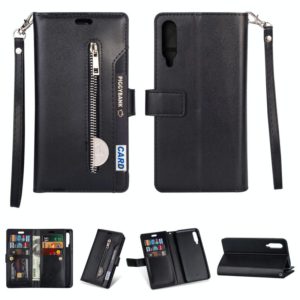 For Xiaomi Mi 9 / Mi 9 Explorer Multifunctional Zipper Horizontal Flip Leather Case with Holder & Wallet & 9 Card Slots & Lanyard(Black) (OEM)