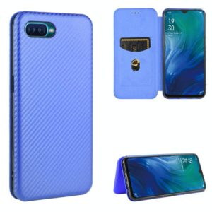 For OPPO Reno A Carbon Fiber Texture Horizontal Flip TPU + PC + PU Leather Case with Card Slot(Blue) (OEM)