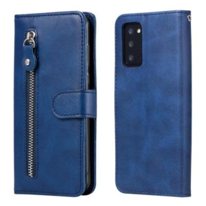 For Samsung Galaxy Note20 Fashion Calf Texture Zipper Horizontal Flip Leather Case with Stand & Card Slots & Wallet Function(Blue) (OEM)