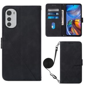 For Motorola Moto E32 Crossbody 3D Embossed Flip Leather Phone Case(Black) (OEM)