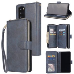 For Samsung Galaxy Note20 Ultra Zipper Wallet Bag Horizontal Flip PU Leather Case with Holder & 9 Card Slots & Wallet & Lanyard & Photo Frame(Blue) (OEM)