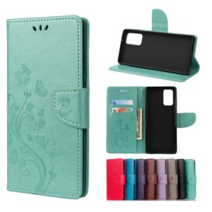 For Samsung Galaxy Note20 Ultra Butterfly Flower Embossing Horizontal Flip Leather Case with Holder & Card Slots & Wallet(Green) (OEM)