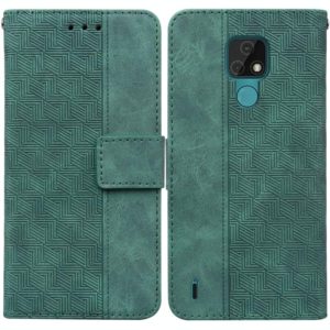 For Motorola Moto E7 Geometric Embossed Leather Phone Case(Green) (OEM)