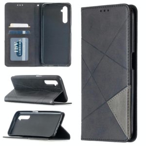For OPPO Realme 6 Rhombus Texture Horizontal Flip Magnetic Leather Case with Holder & Card Slots(Black) (OEM)