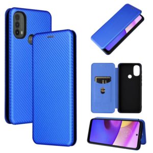 For Motorola Moto E20 / E30 / E40 Carbon Fiber Texture Horizontal Flip Leather Phone Case with Card Slot(Blue) (OEM)